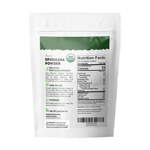 Kate Naturals Organic Spirulina Powder 907G - Image 2