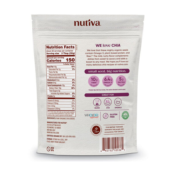 Nutiva Organic Premium Nutrient-Dense Raw Black Chia Seeds with 3g Protein & 5g Fiber - Image 3