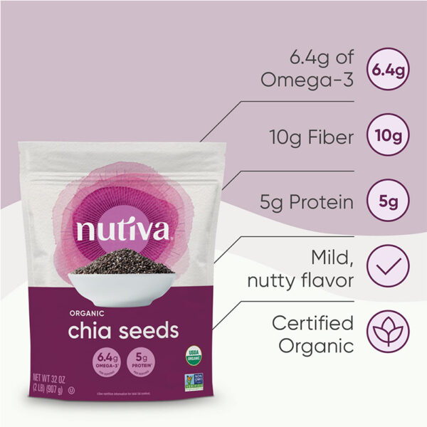 Nutiva Organic Premium Nutrient-Dense Raw Black Chia Seeds with 3g Protein & 5g Fiber - Image 4