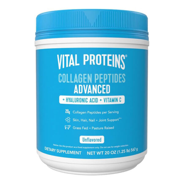 Vital Proteins Collagen Peptides Powder with Hyaluronic Acid and Vitamin C, Unflavored, 567g